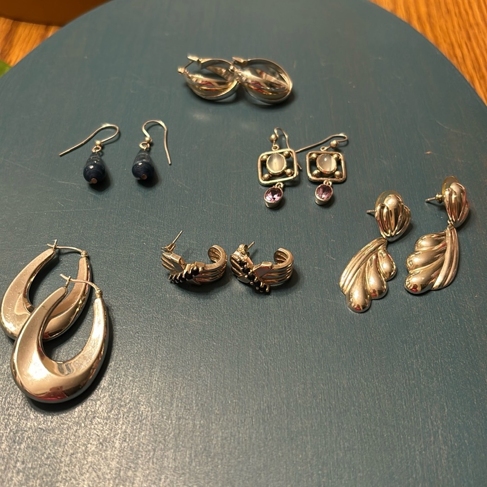 Bundle of Vintage Silver tone - 2 pairs marked 925 - Pierced Earrings